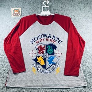 Harry Potter T-Shirt Men's Long Sleeve‎ 'Hogwarts is My Home' Red Gray Size 1X